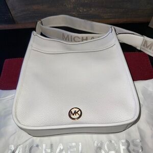 Michael Kors White Leather Small Crossbody with Gold Logo Tag